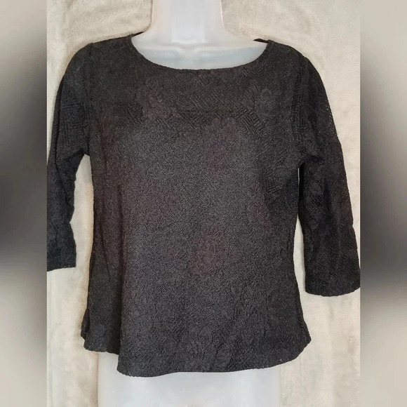 GEORGE black sheer rose 3/4 sleeves top (#971) - Picture 1 of 6